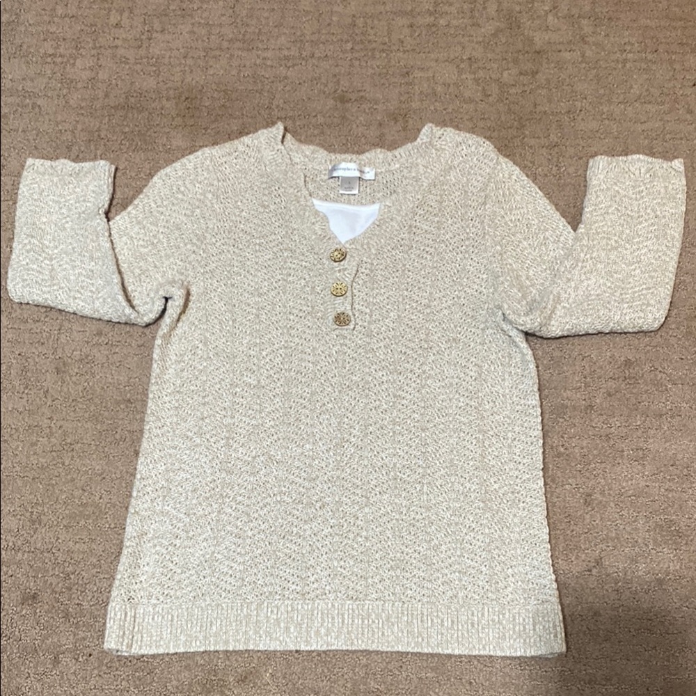 Christopher & Banks Small Cream V-Neck Sweater Cozy Knit